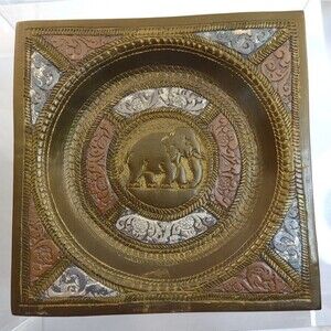 Vintage Brass Coasters Set of Two Elephant and Animal